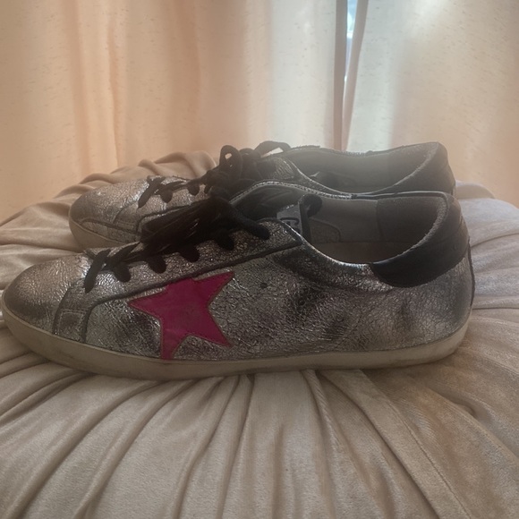 Golden Goose Silver Metallic Sneakers Pink Star EUC size 8 - Picture 6 of 9